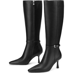 Women's Black Low Heel With Side Zipper Tall Boots Fall Winter Knee High Boots